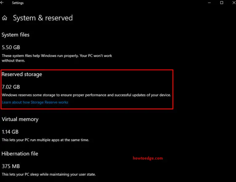 Reserved Storage in Windows 10