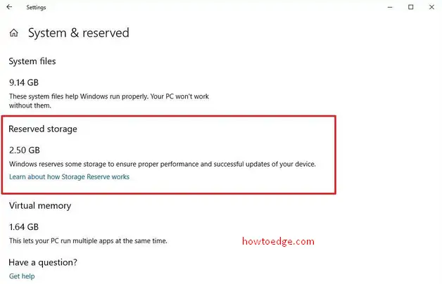 Reserved Storage in Windows 10