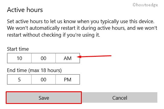 Configure Active Hours in Windows 10