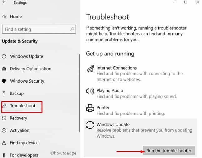 Run Windows Update troubleshooter