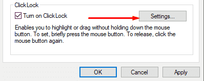 enable and disable mouse ClickLock in Windows 10