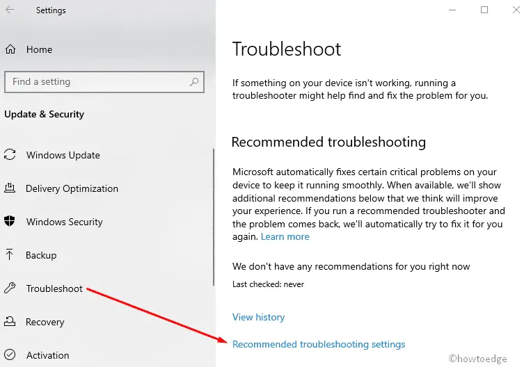 use Recommended Troubleshooting 