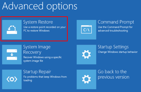 System Restore under Advanced options