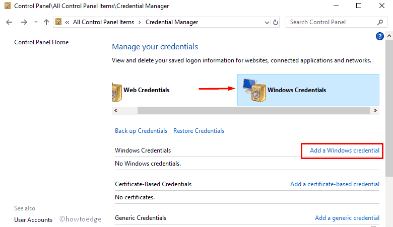 Credential Manager on Windows 10