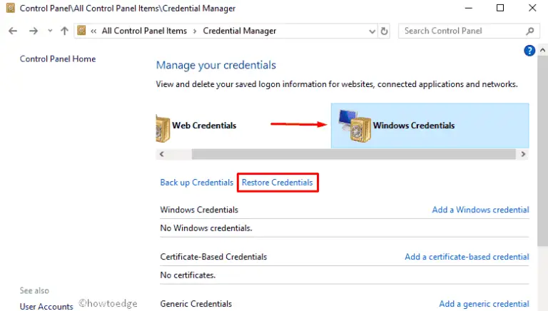 Credential Manager on Windows 10