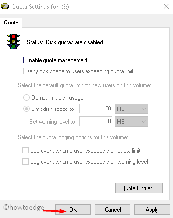 Enable or Disable disk quotas 