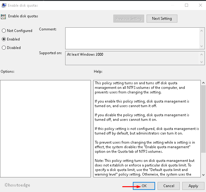 Enable or Disable disk quotas 