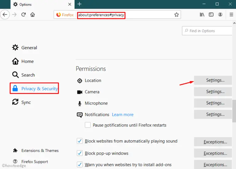 block websites from tracking location on Firefox