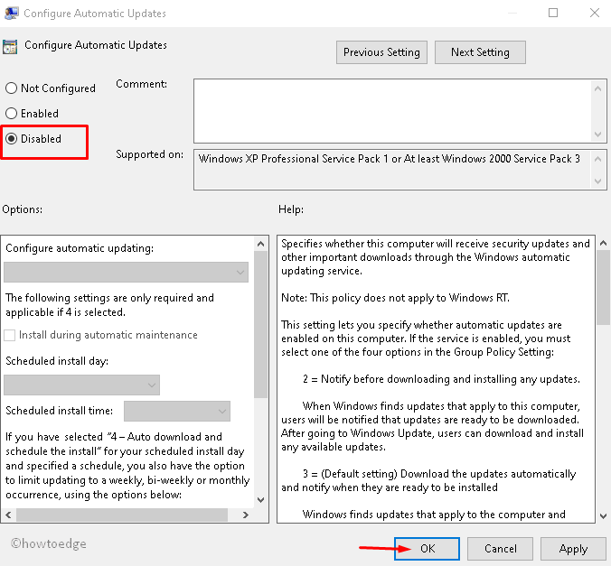 disable automatic installing Windows 10 updates