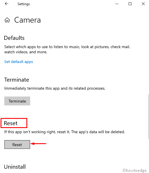 Reset Camera App