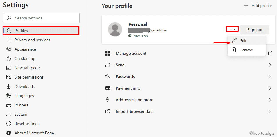 change profile name on Chromium Edge