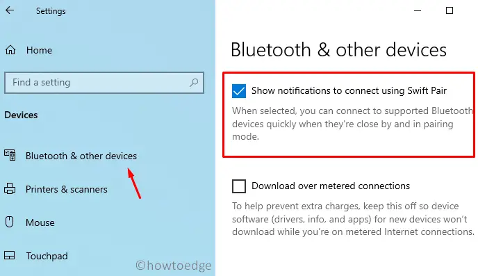 Bluetooth Swift Pair via Settings