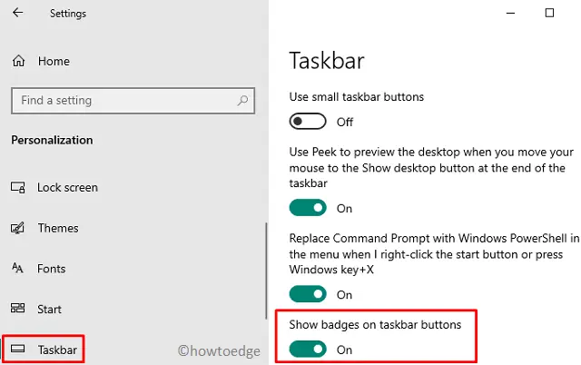 Show badges in Taskbar buttons