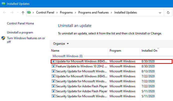 Uninstall Latest Cumulative Update - Uninstall the KB