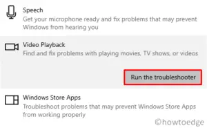 Video or Audio Error 0x887c0032 - Playback Troubleshooter