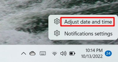 Adjust date & time on Windows 11