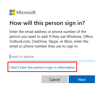 I don’t have this person’s sign-in information