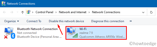 WiFi connected but No Internet - Disable the network device