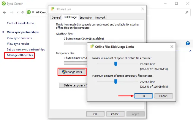 Change the Disk Usage setting