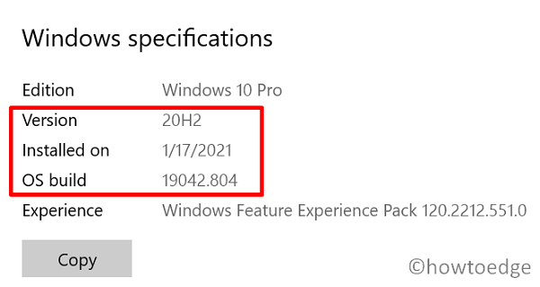 check running Windows 10 Build version - Windows Specifications