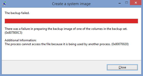 Fix System Image Backup Failed Error 0x807800C5 on Windows 10