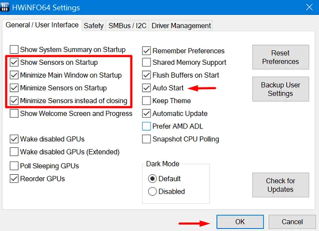 HWiNFO settings