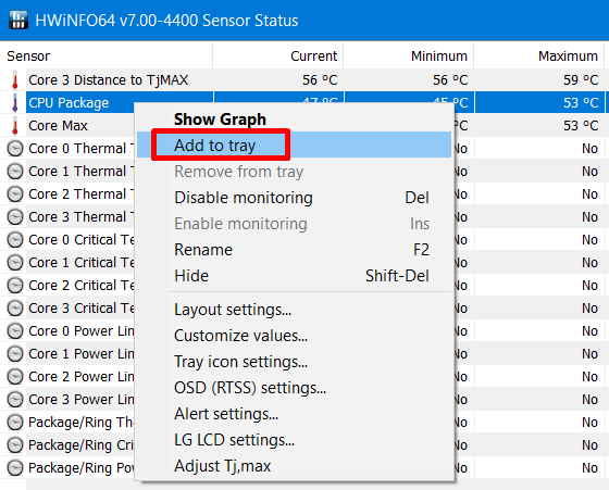 see CPU and GPU temperatures - modify CPU package