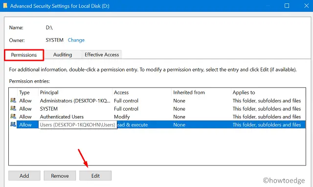 Fix ERROR_WRITE_FAULT 0x0000001D - Edit permissions