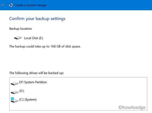 create a full backup of files and folders - confirm backup settings