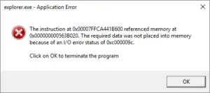 Application IO Error 0xc000009c