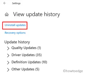 Check Windows Update history on Windows 10 via Settings