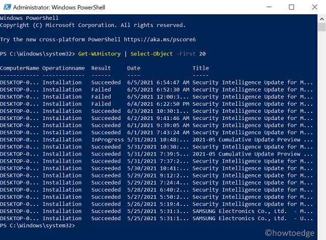 Use PSWindowsUpdate Module to View installed updates