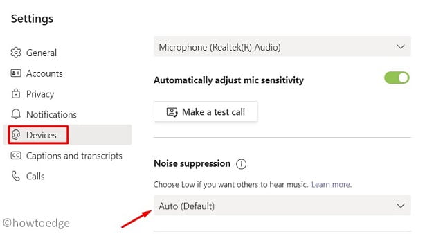 Reduce Background Noise in Microsoft Teams - Devices Settings