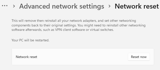 Reset WiFi network adapter