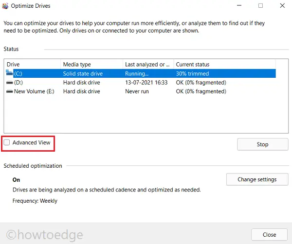 defrag Hard Drive on Windows 10 or 11 - Advanced View