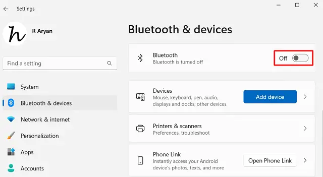 Bluetooth & devices on Windows 11