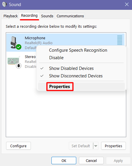 Microphone Properties Windows 11