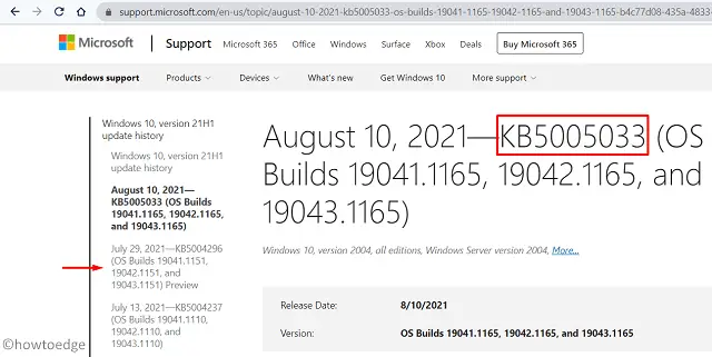 Windows Update History Page