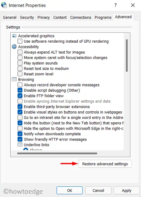 Restore Internet Options