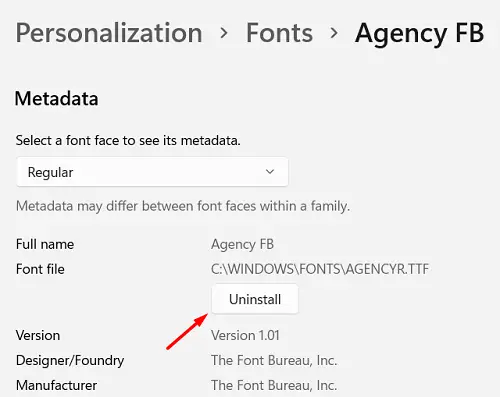 Uninstall fonts on Windows 11