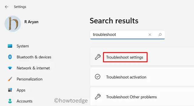 troubleshoot settings