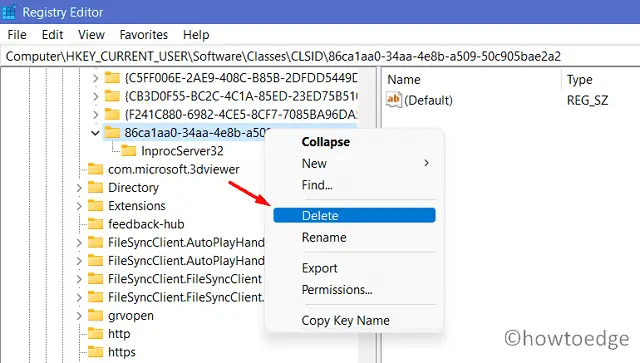 Delete newly created registry key