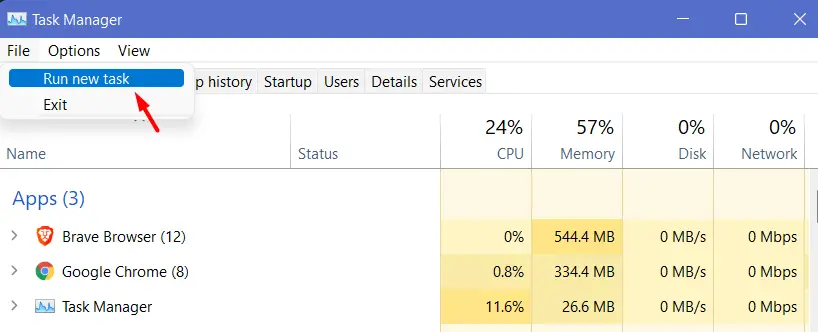 Run New Task - Task Manager