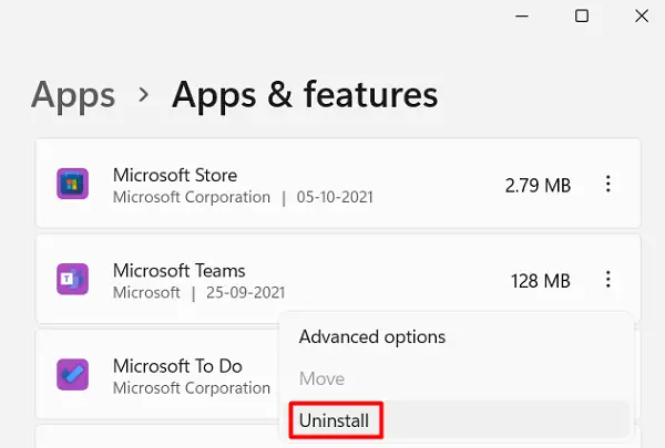 uninstall Microsoft Teams