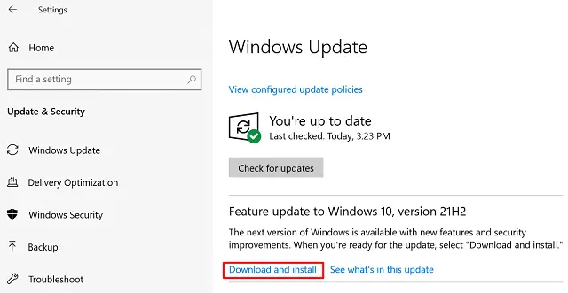 Download and Install Windows 10 21H2 Nov update