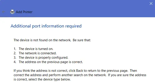 Problems while adding a Network printer