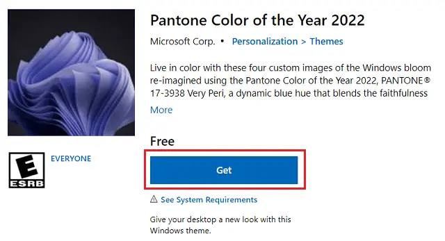 Get Pantone Color of the Year 2022 Theme for Windows