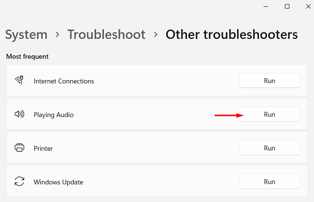 Playing Audio Troubleshooter