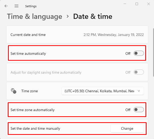 Change Time & language