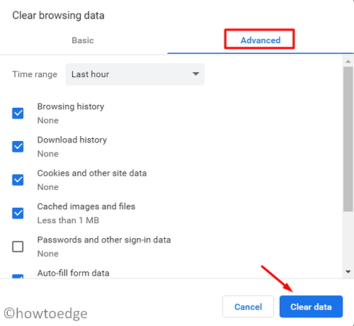 Chrome Clear Browsing data